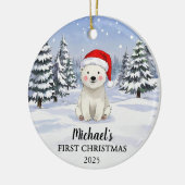 Personalisierter Eisbär-Babys-Christmas-Schmuck Keramik Ornament (Links)