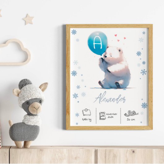 Personalisierter Eisbär mit Balloons-Kinderzimmer Poster