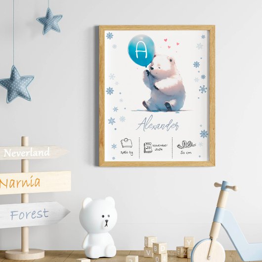 Personalisierter Eisbär mit Balloons-Kinderzimmer Poster