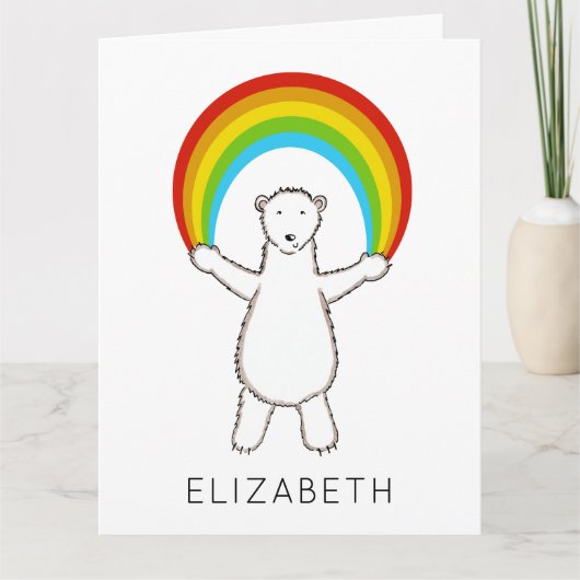 Personalisierter Eisbär und Regenbogen Geburtstag Karte (Vorderseite)