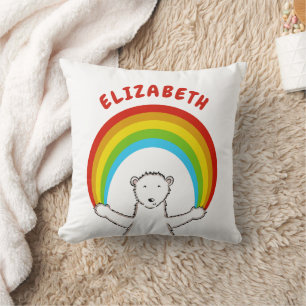 Personalisierter Eisbär und Regenbogen Geburtstag Kissen