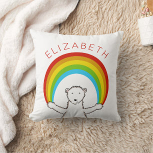 Personalisierter Eisbär und Regenbogen Geburtstag Kissen