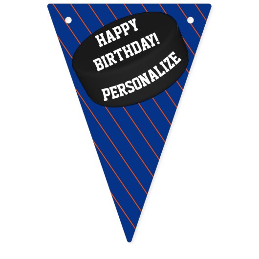 Personalisierter Eishockey Puck Happy Birthday Wimpelkette (Erste Fahne)