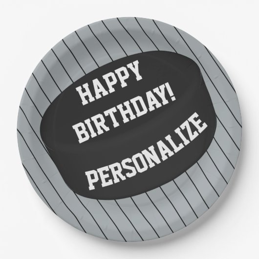 Personalisierter Eishockey-Puck zum Geburtstag Pappteller (Vorderseite)