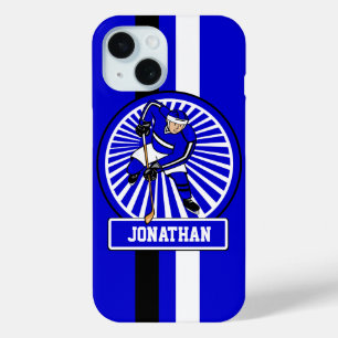 Personalisierter Eishockey-Spieler Blue iPhone 15 Hülle