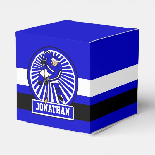 Personalisierter Eishockey-Spieler Blue Geschenkschachtel (Rückseite)