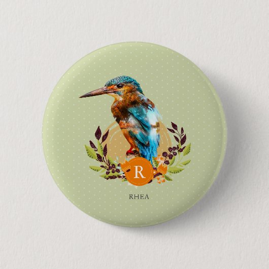 Personalisierter Eisvogel und Blumenentwurf Button (Vorderseite)