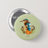 Personalisierter Eisvogel und Blumenentwurf Button (Vorne & Hinten)