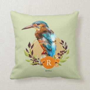 Personalisierter Eisvogel und Blumenentwurf Kissen