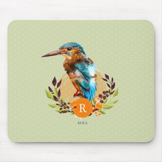 Personalisierter Eisvogel und Blumenentwurf Mousepad (Vorne)