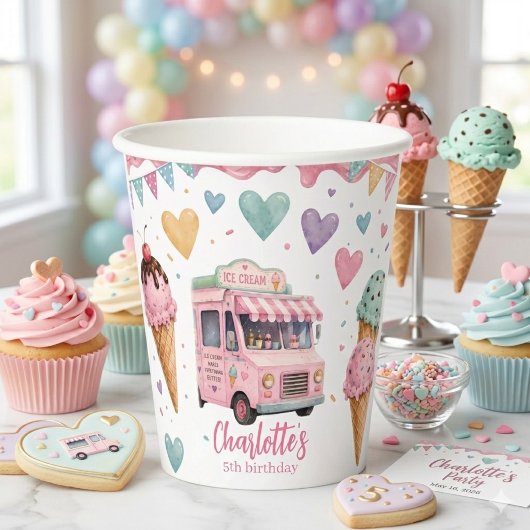 Personalisierter Eiswagen-Geburtstagsfeier Pappbecher