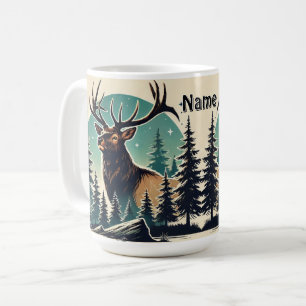 Personalisierter Elch im Wald mit sternklarem Nach Kaffeetasse