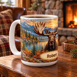 Personalisierter Elch Mountain Lake Kaffeetasse