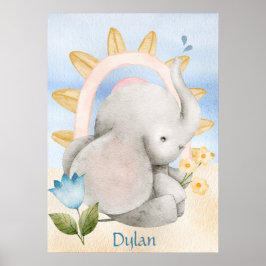 Personalisierter Elefant, Babytiere, Boho, Regenbo Poster