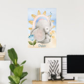 Personalisierter Elefant, Babytiere, Boho, Regenbo Poster (Heimbüro)