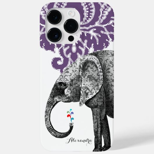 Personalisierter Elefant Damask Case-Mate iPhone Hülle (Rückseite)