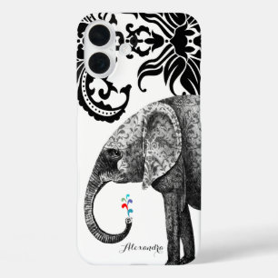 Personalisierter Elefant Damask iPhone 16 Plus Hülle
