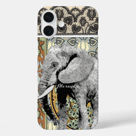 Personalisierter Elefant Damask Case-Mate iPhone Hülle (Rückseite)