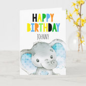 Personalisierter Elefant Niedlicher Junge Happy Bi Karte (Gelbe Blume)