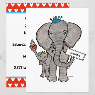 Personalisierter Elefant und Baby Einladung zum Ge