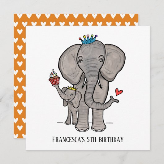 Personalisierter Elefant und Baby Einladung zum Ge (Vorne/Hinten)