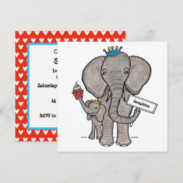 Personalisierter Elefant und Baby Einladung zum Ge