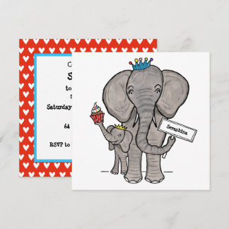 Personalisierter Elefant und Baby Einladung zum Ge