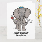 Personalisierter Elefant und Baby Karte (Gelbe Blume)