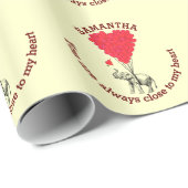 Personalisierter Elefant und rotes Herz Geschenkpapier (Rolleneckpunkt)