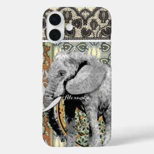 Personalisierter Elefanten-Damaskus iPhone 16 Plus Hülle