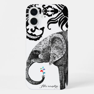 Personalisierter Elefanten-Damaskus iPhone 16 Plus Hülle