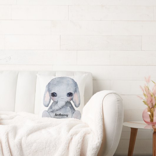 Personalisierter Elefantenname Wasserfarbe Moderne Kissen (Liege)