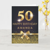 Personalisierter Elegant 50. Geburtstag Gold Glitz Karte (Gelbe Blume)