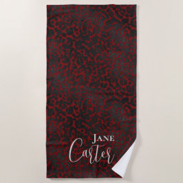 Personalisierter Elegant Dark Red Black Leopard Strandtuch