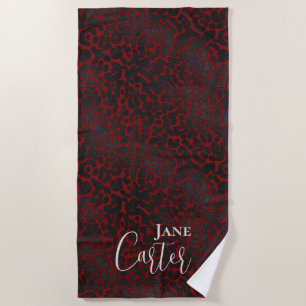 Personalisierter Elegant Dark Red Black Leopard Strandtuch