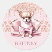 Personalisierter Eleganter Chihuahua-Hund mit Glit Runder Aufkleber (Vorderseite)