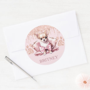 Personalisierter Eleganter Chihuahua-Hund mit Glit Runder Aufkleber