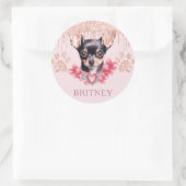 Personalisierter Eleganter Chihuahua-Hund mit Glit Runder Aufkleber (Tasche)