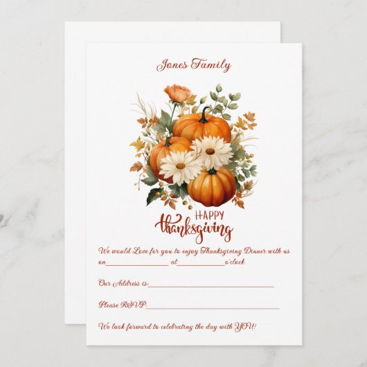 Personalisierter Eleganter Erntedank unterhaltsam Einladung (Vorne/Hinten)