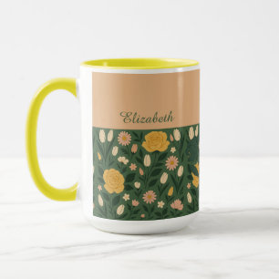 Personalisierter eleganter gelber Blumenhandkaffee Tasse