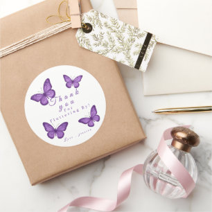Personalisierter Eleganter Lila Schmetterling Brau Runder Aufkleber