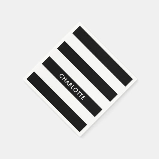 Personalisierter Eleganter Luxus Schwarz-Weiß Stre Serviette (Ecke)