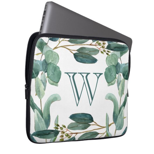 Personalisierter Eleganter Mit Monogramm Eukalyptu Laptopschutzhülle (Vorne Rechts)