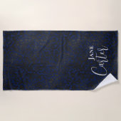 Personalisierter Eleganter Navy Blue Leopard Strandtuch (Vorderseite)