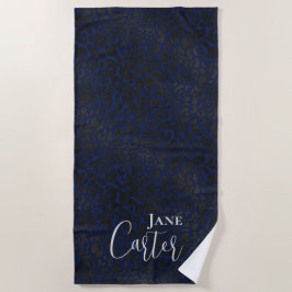 Personalisierter Eleganter Navy Blue Leopard Strandtuch