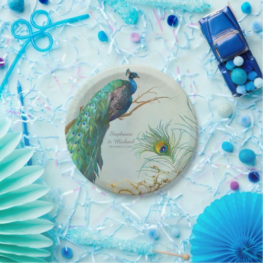 Personalisierter eleganter Pfau auf Pappteller (Party)