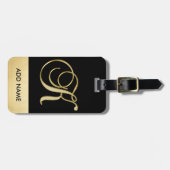 Personalisierter eleganter Schwarz-Gold-Monogramm- Gepäckanhänger (Vorderseite horizontal)