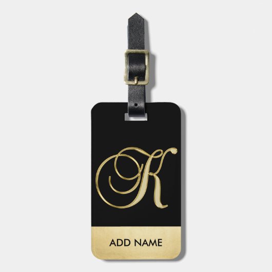 Personalisierter eleganter Schwarz-Gold-Monogramm- Gepäckanhänger (Vorderseite vertikal)