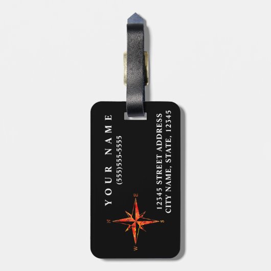Personalisierter | eleganter schwarzer gepäckanhänger (Rückseite vertikal)