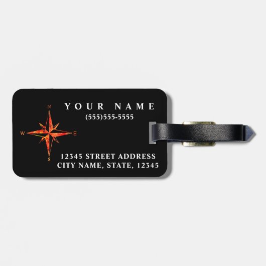 Personalisierter | eleganter schwarzer gepäckanhänger (Rückseite horizontal)